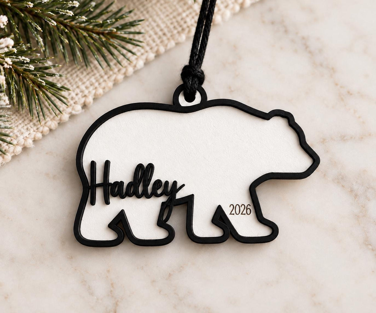 Bear Personalized Wood Christmas Ornament