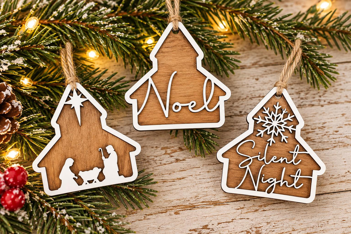 Nativity, Noel, & Silent Night Wood Christmas Ornaments