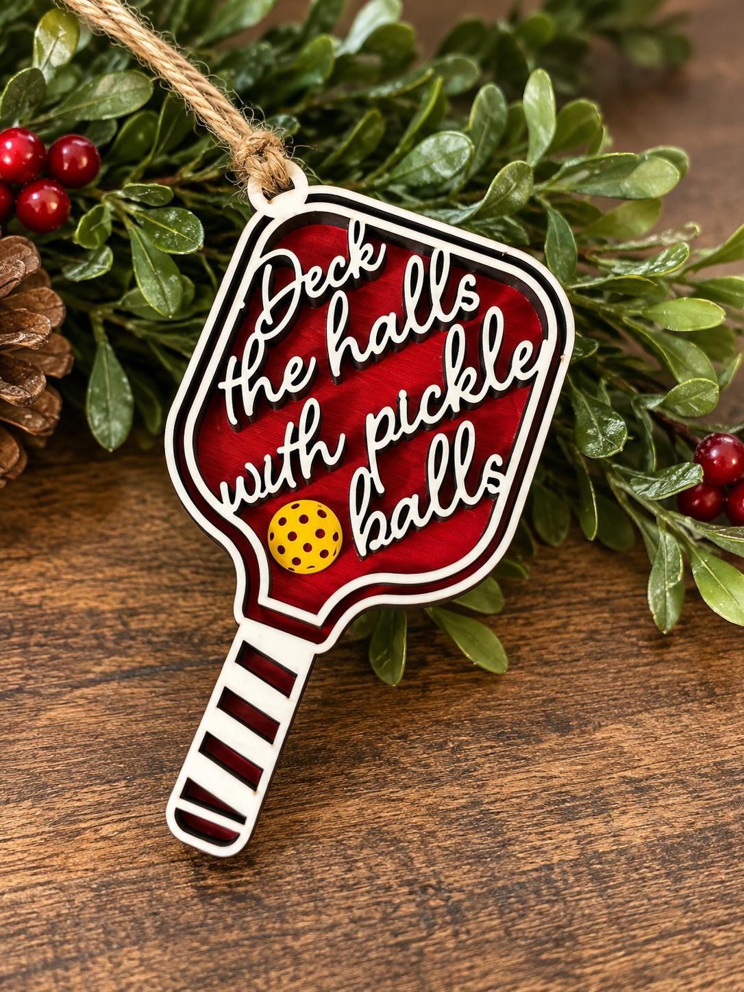 Pickleball Personalized Wood Christmas Ornament