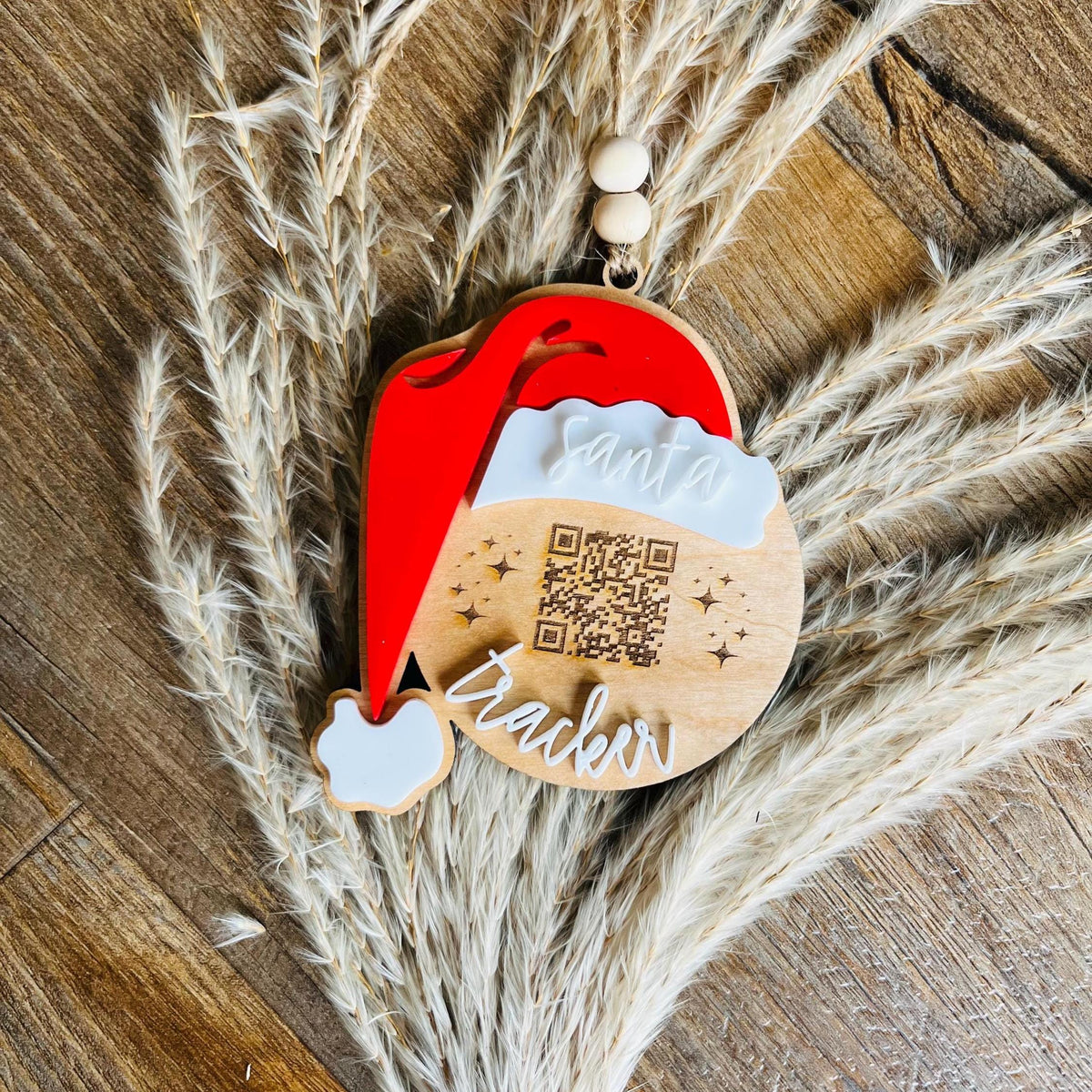 Santa Tracker with QR Code Wood Christmas Ornament