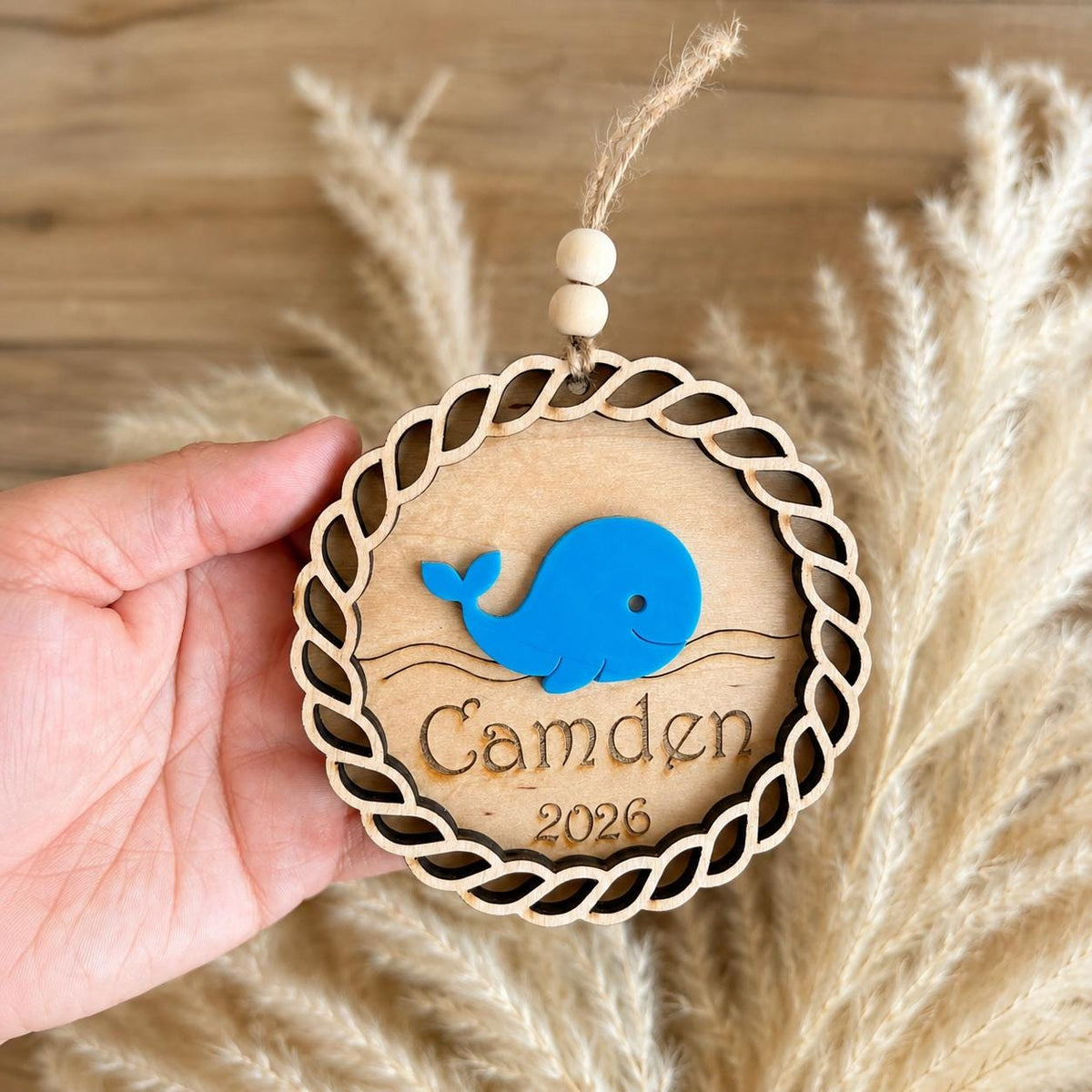 Whale Personalized Wood Christmas Ornament