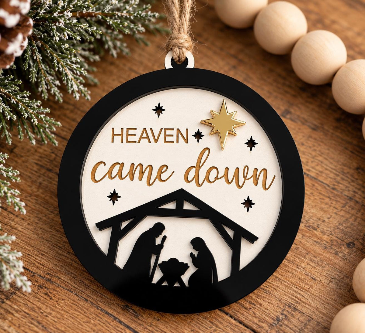 Heaven Came Down Nativity Wood & Acrylic Christmas Ornament