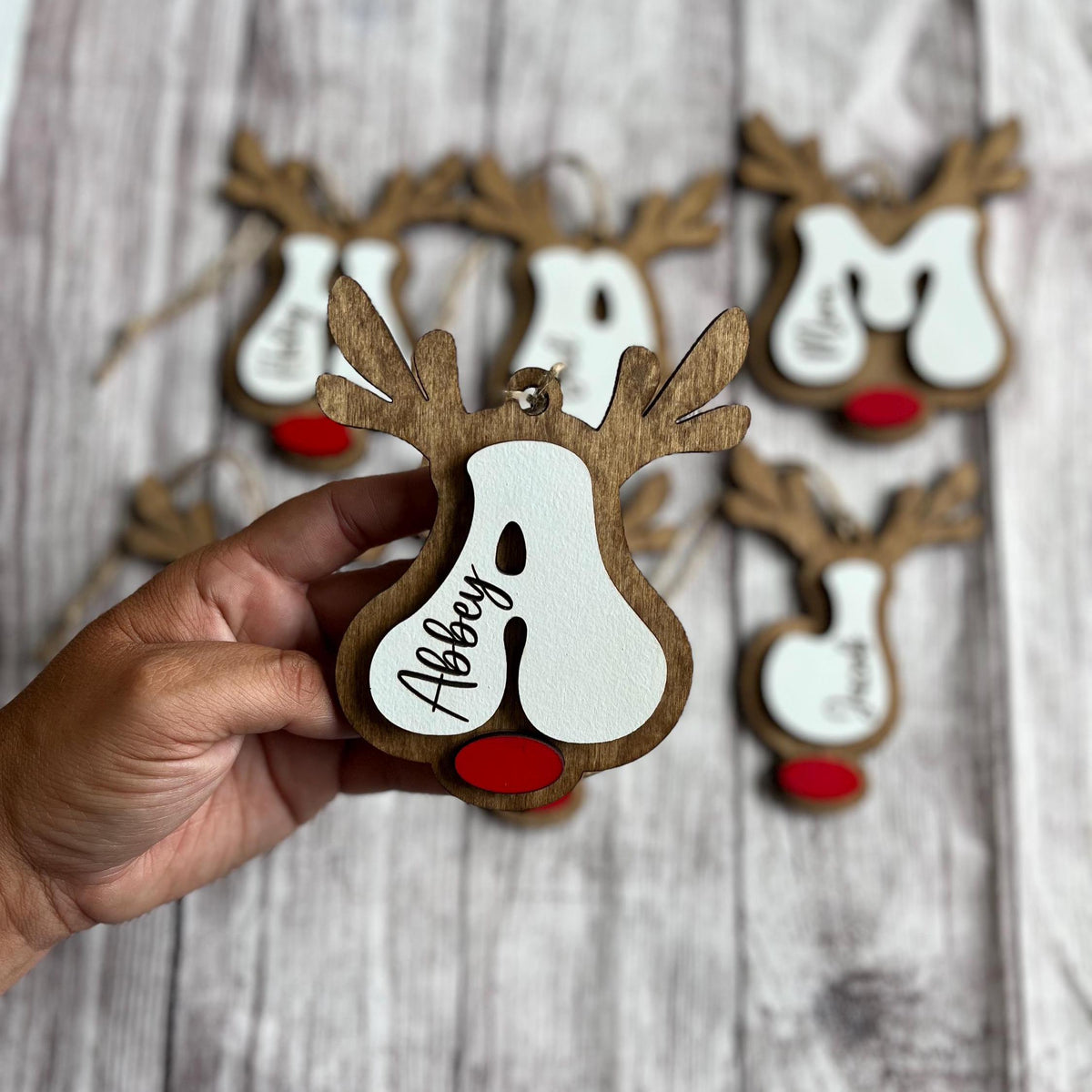 Lettered Reindeer Personalized Wood Christmas Ornament