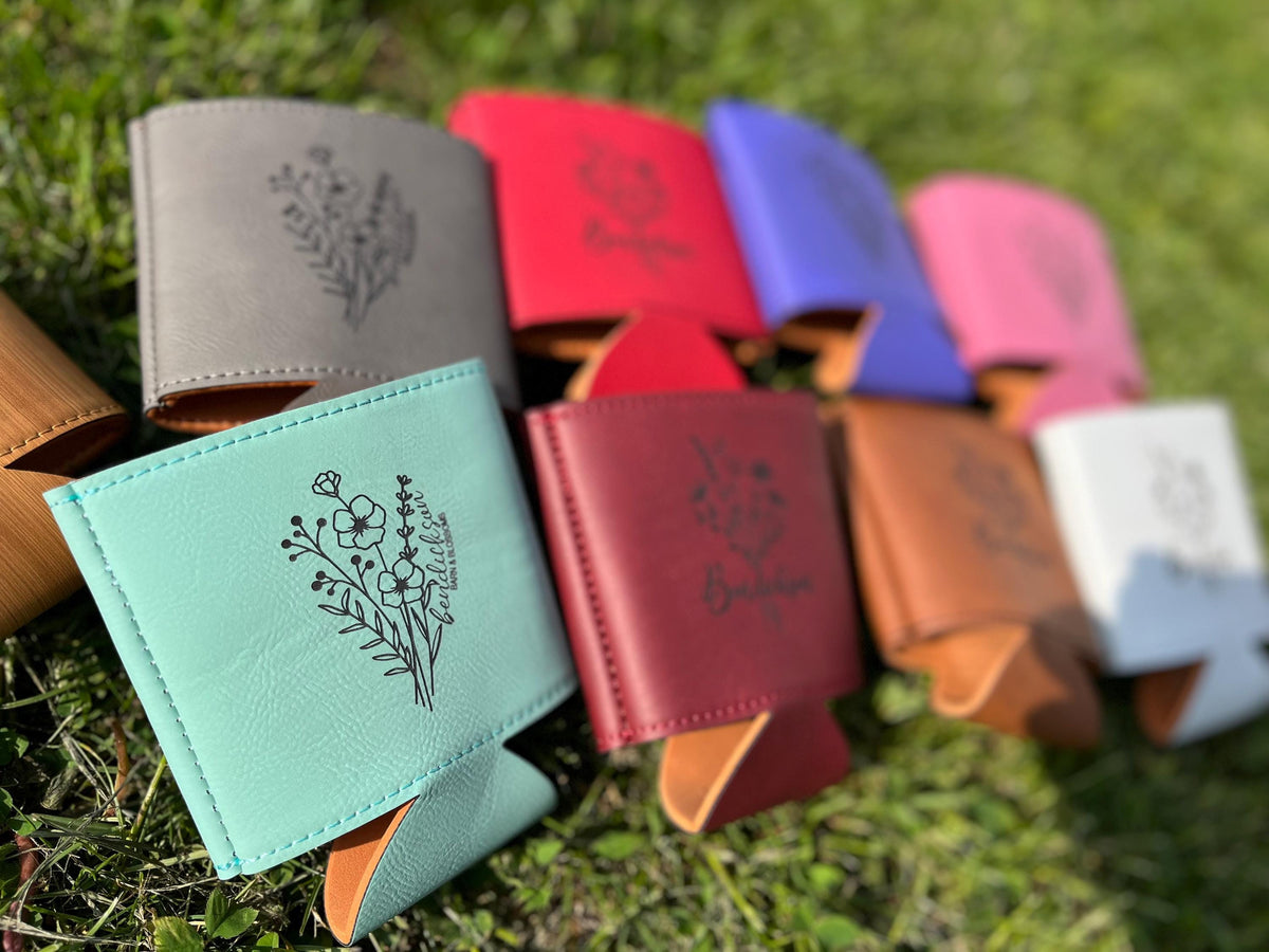 Personalized Leatherette Can Cooler – Engraved Beer Holder