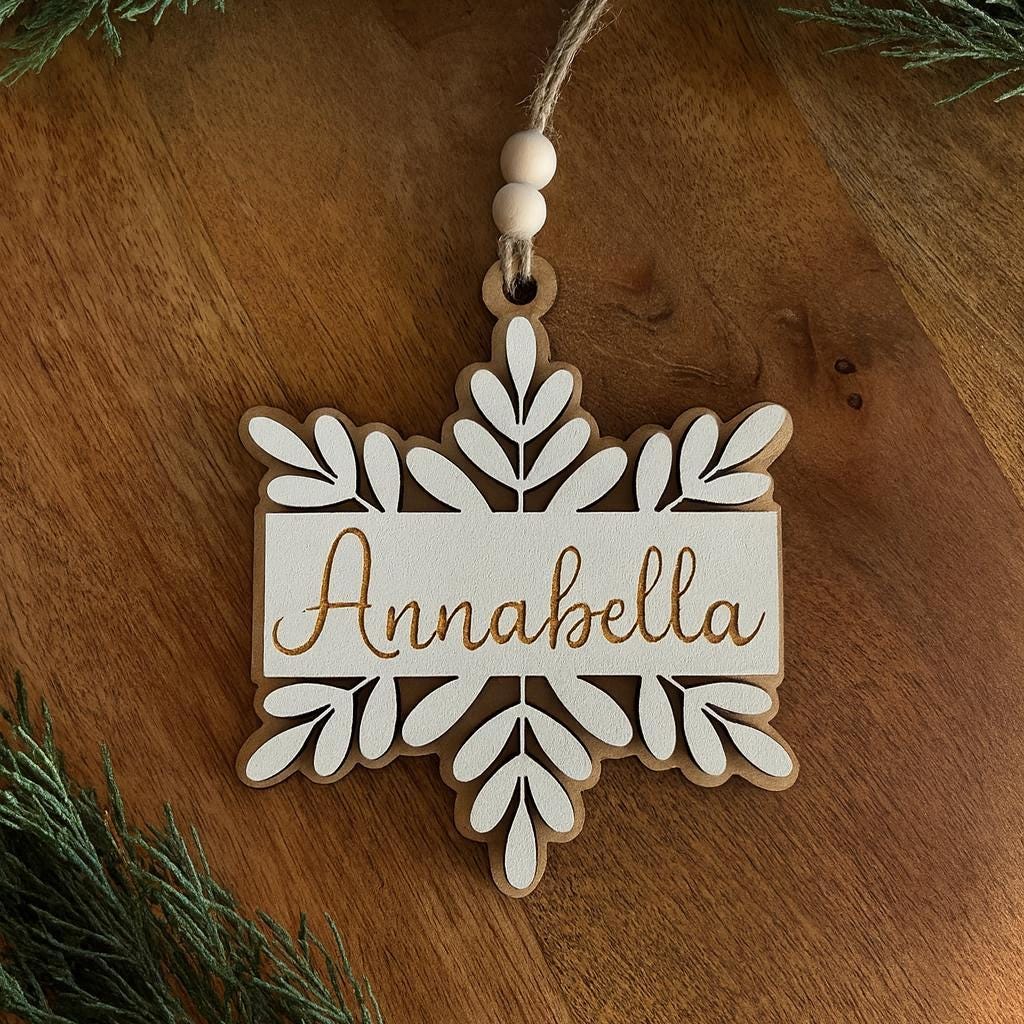 Rustic Snowflake Personalized Wood Christmas Ornament