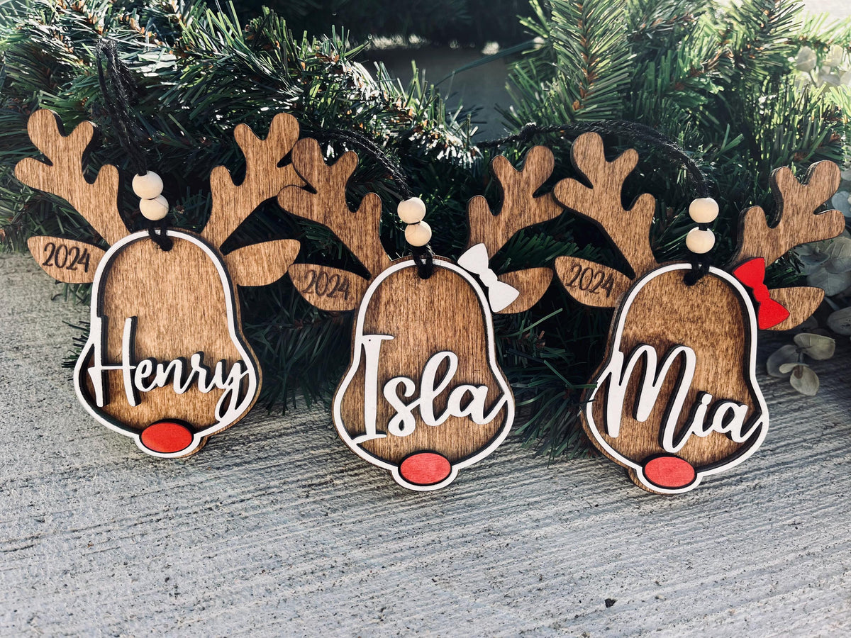 Reindeer Personalized Wood Christmas Ornament