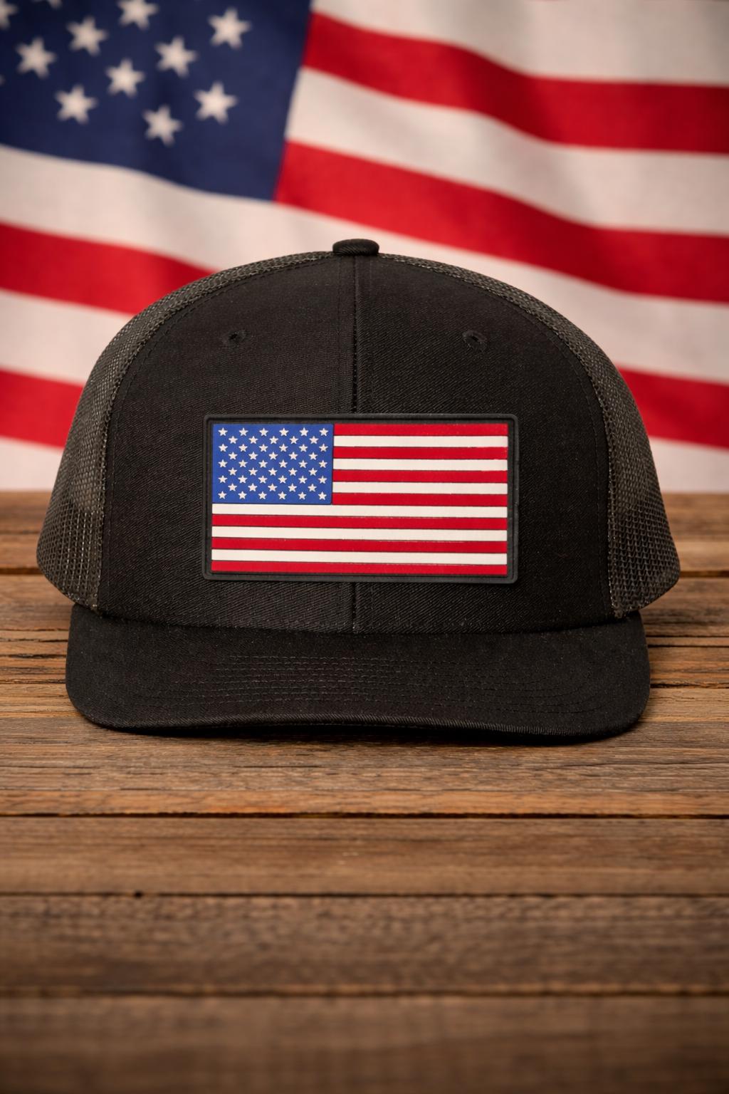 American Flag PVC Patch Hat, Patriotic Trucker Hat