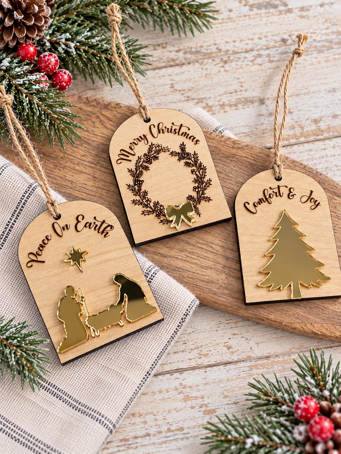 Nativity, Wreath Or Holiday Tree Wood & Acrylic Christmas Ornament