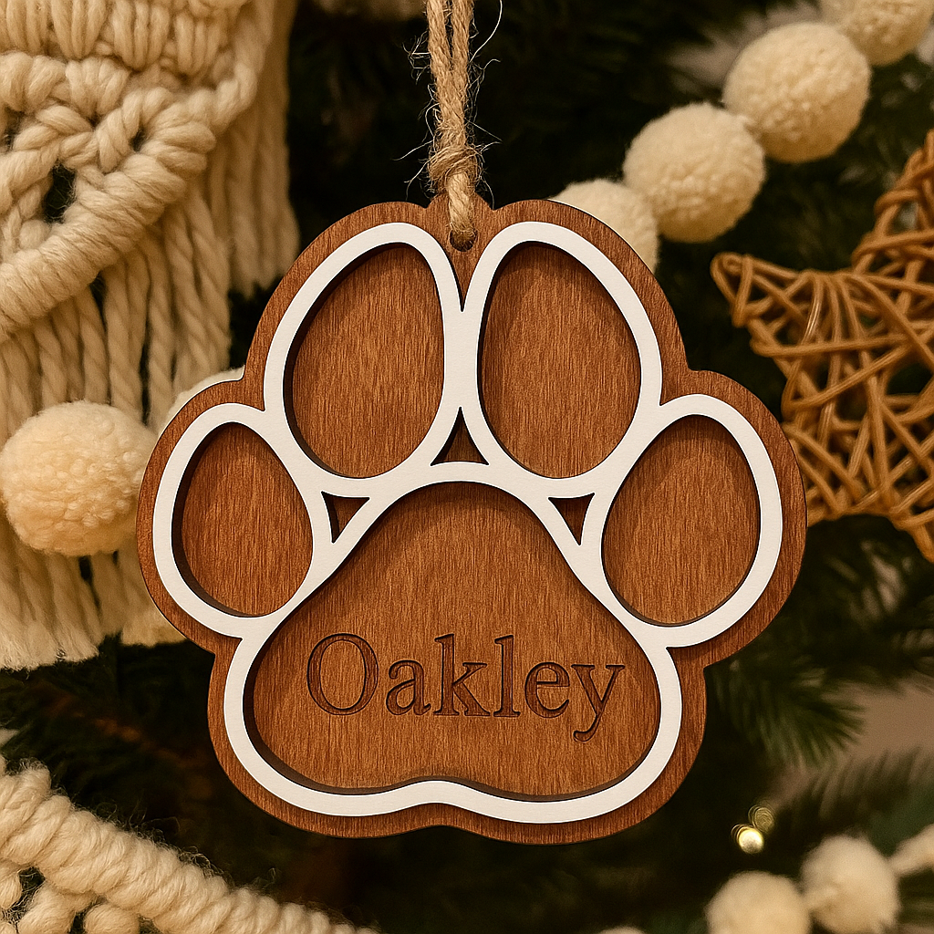 Personalized Paw Print wood ornament