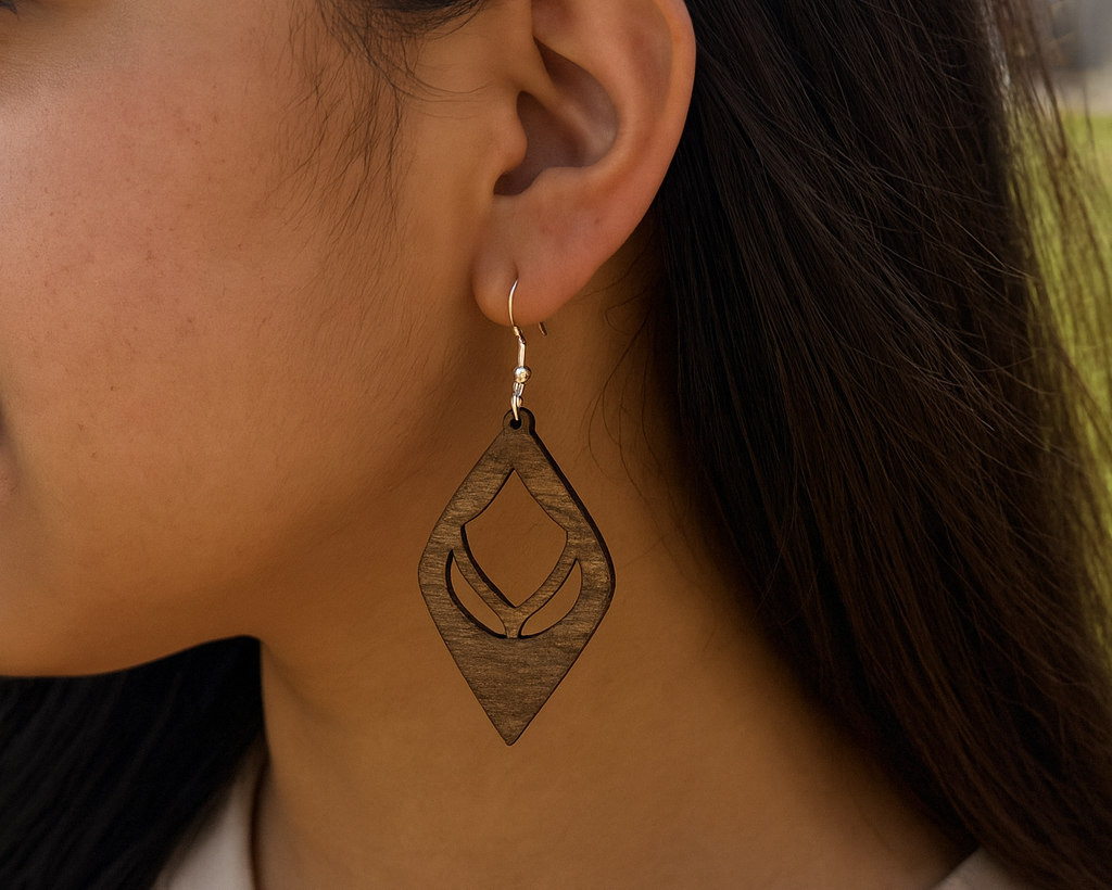 Laser Cut Wooden Teardrop Earrings