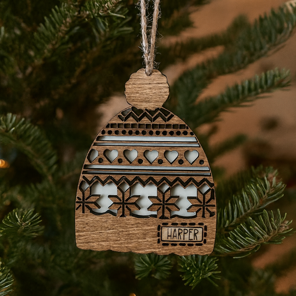 Personalized Wooden Beanie Hat Ornament