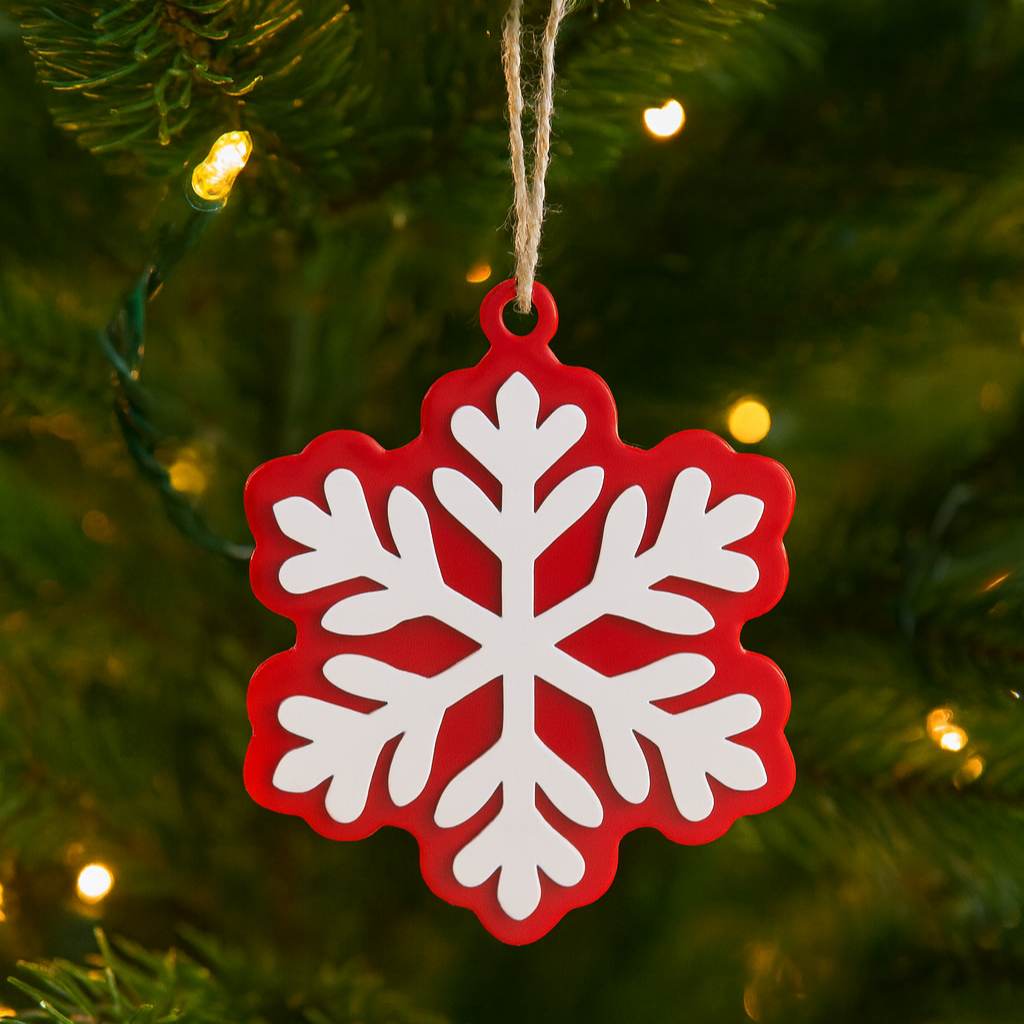 Acrylic Red & White Snowflake Christmas Ornament