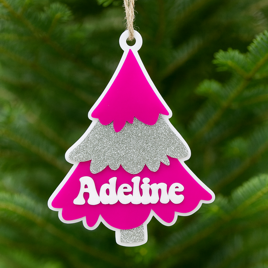 Pink Glitter Personalized Christmas Tree Ornament