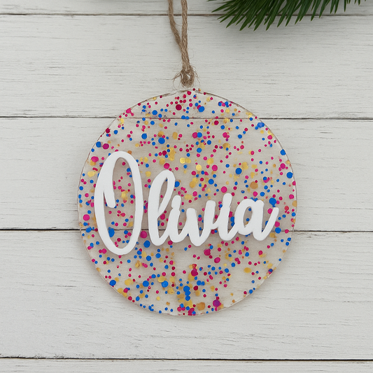 Personalized Acrylic Confetti Christmas Ornament