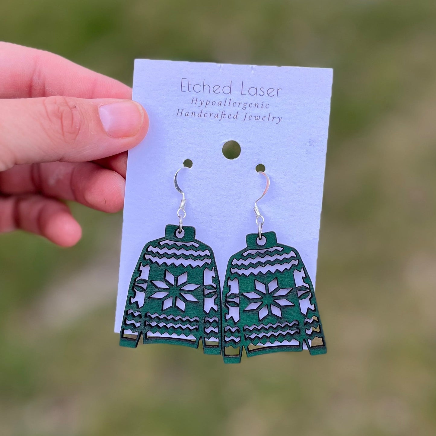 Christmas Sweater Wood Earrings