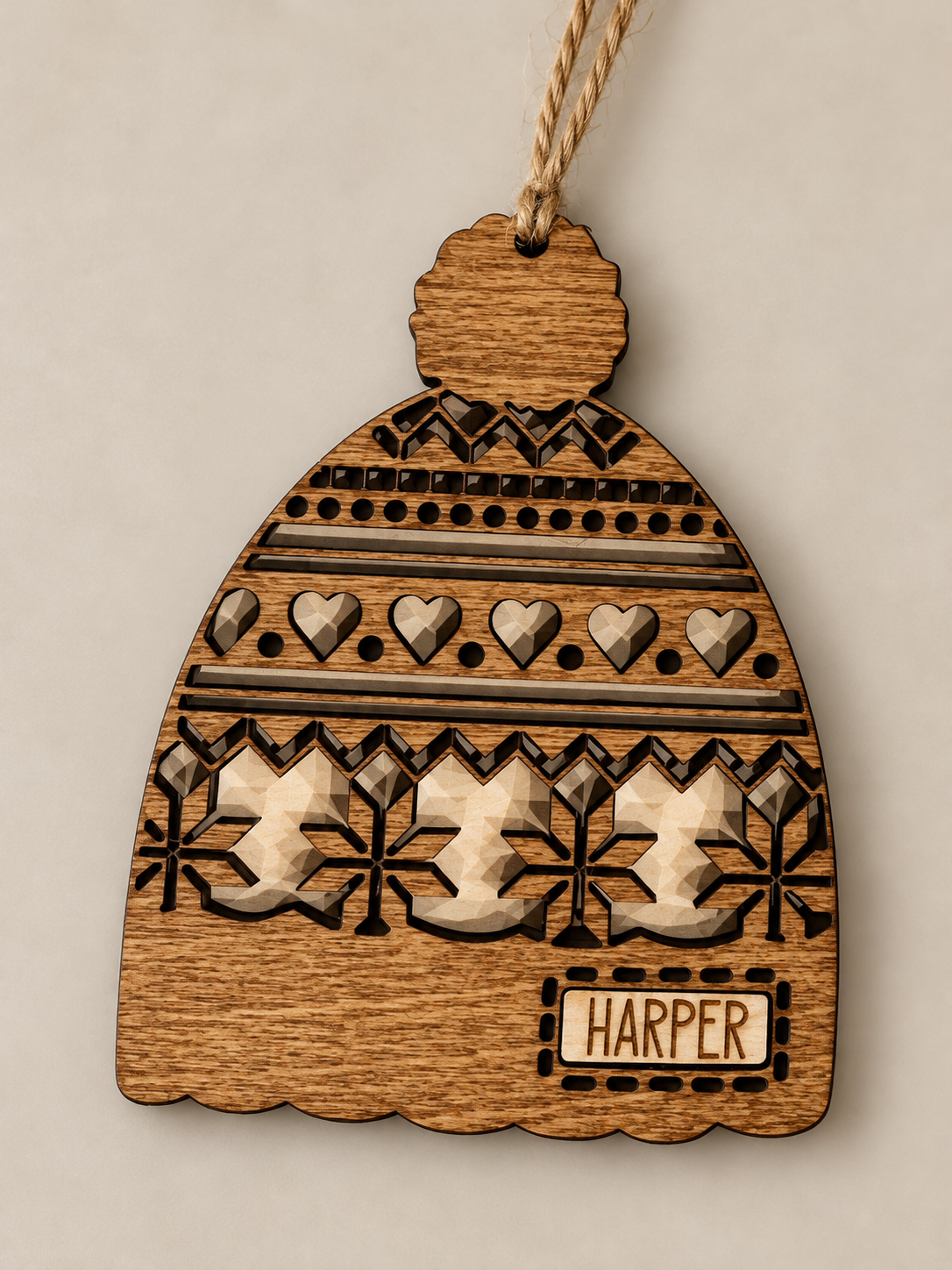 Personalized Wooden Beanie Hat Ornament