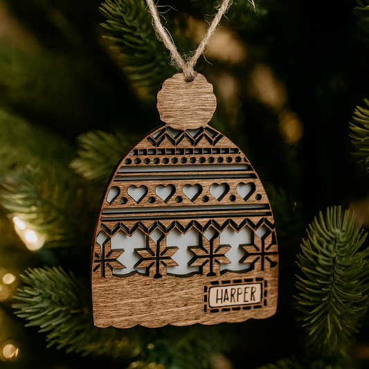 Personalized Wooden Beanie Hat Ornament