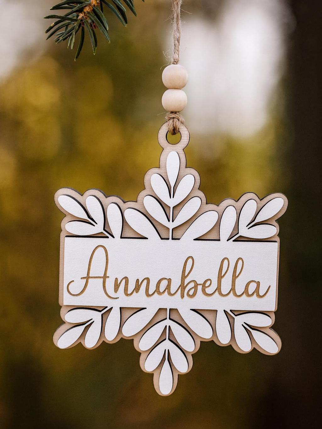 Rustic Snowflake Personalized Wood Christmas Ornament