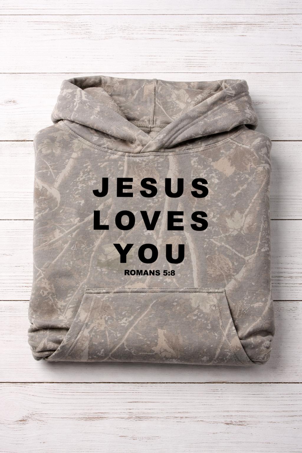 Youth Camo Hoodie – Jesus Loves You Christian Sweatshirt