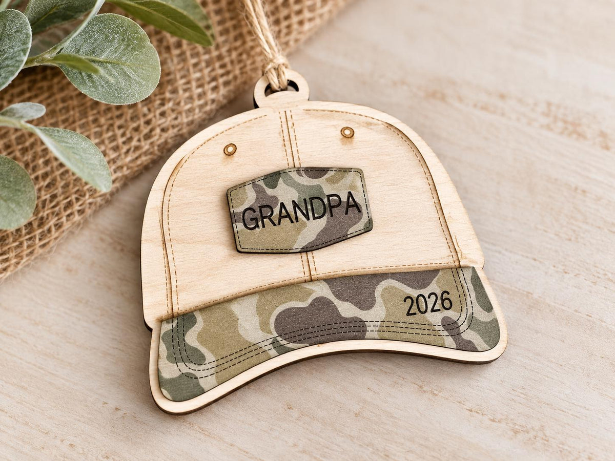 Baseball Cap Personalized Wood Christmas Ornament