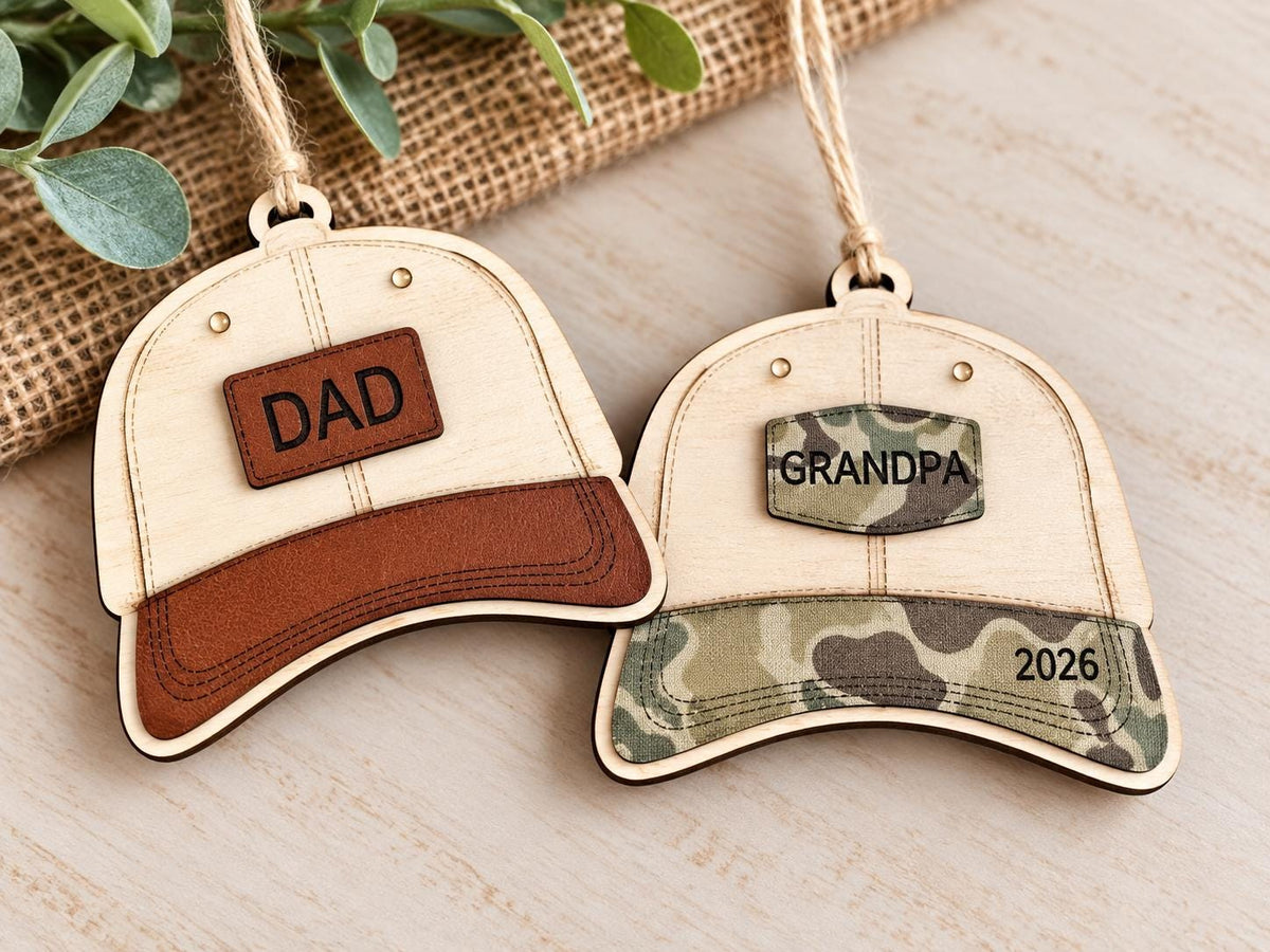 Baseball Cap Personalized Wood Christmas Ornament