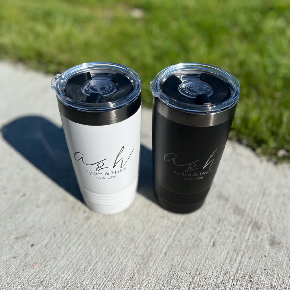 20 oz Custom Engraved Wedding Tumbler Set