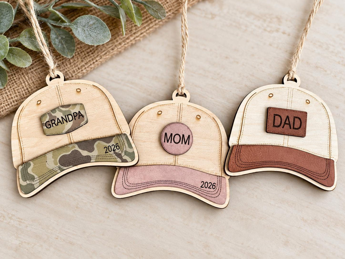 Baseball Cap Personalized Wood Christmas Ornament