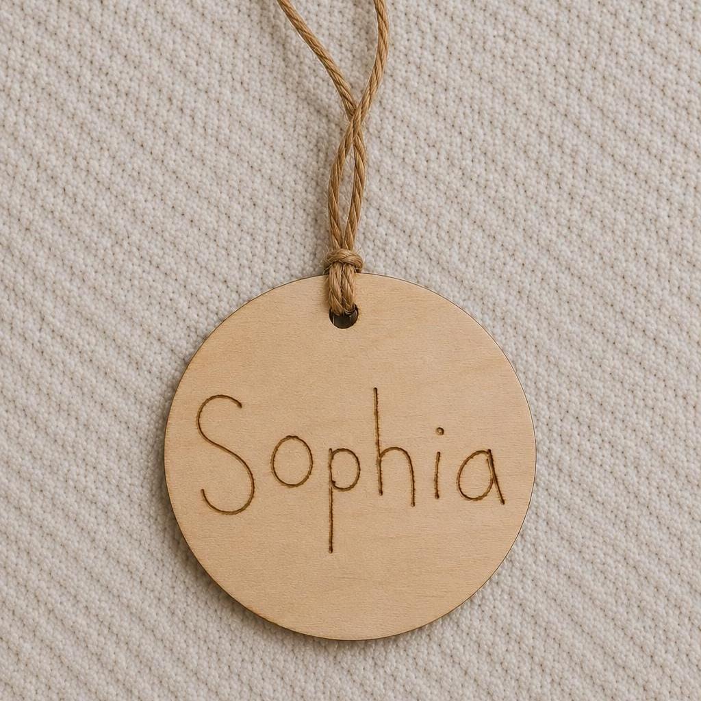 Personalized Wood Ornament, Engraved Handwriting Keepsake, Custom Child Signature Christmas Gift