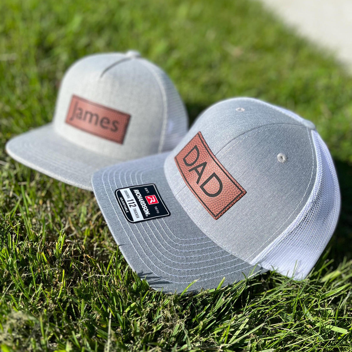 Personalized Leatherette Patch Trucker Hat for Dad & Toddler