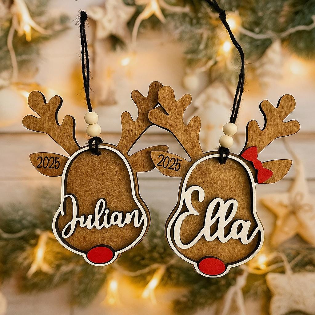 Reindeer Personalized Wood Christmas Ornament