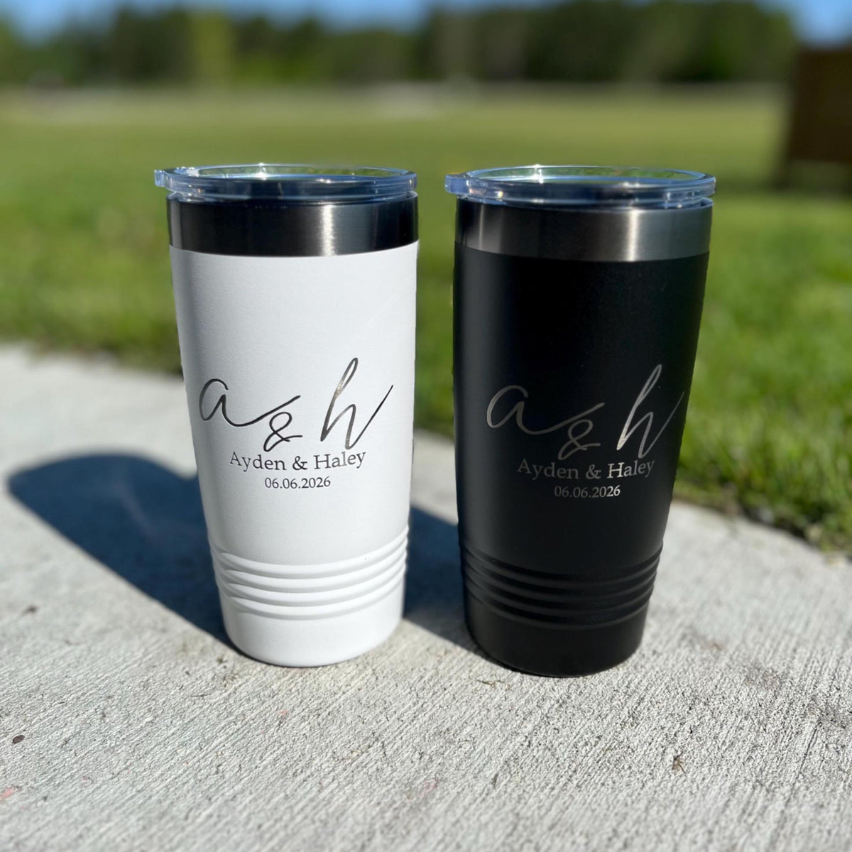 20 oz Custom Engraved Wedding Tumbler Set