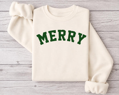 Merry Christmas Sweatshirt | Collegiate Font, Cozy Holiday Crewneck