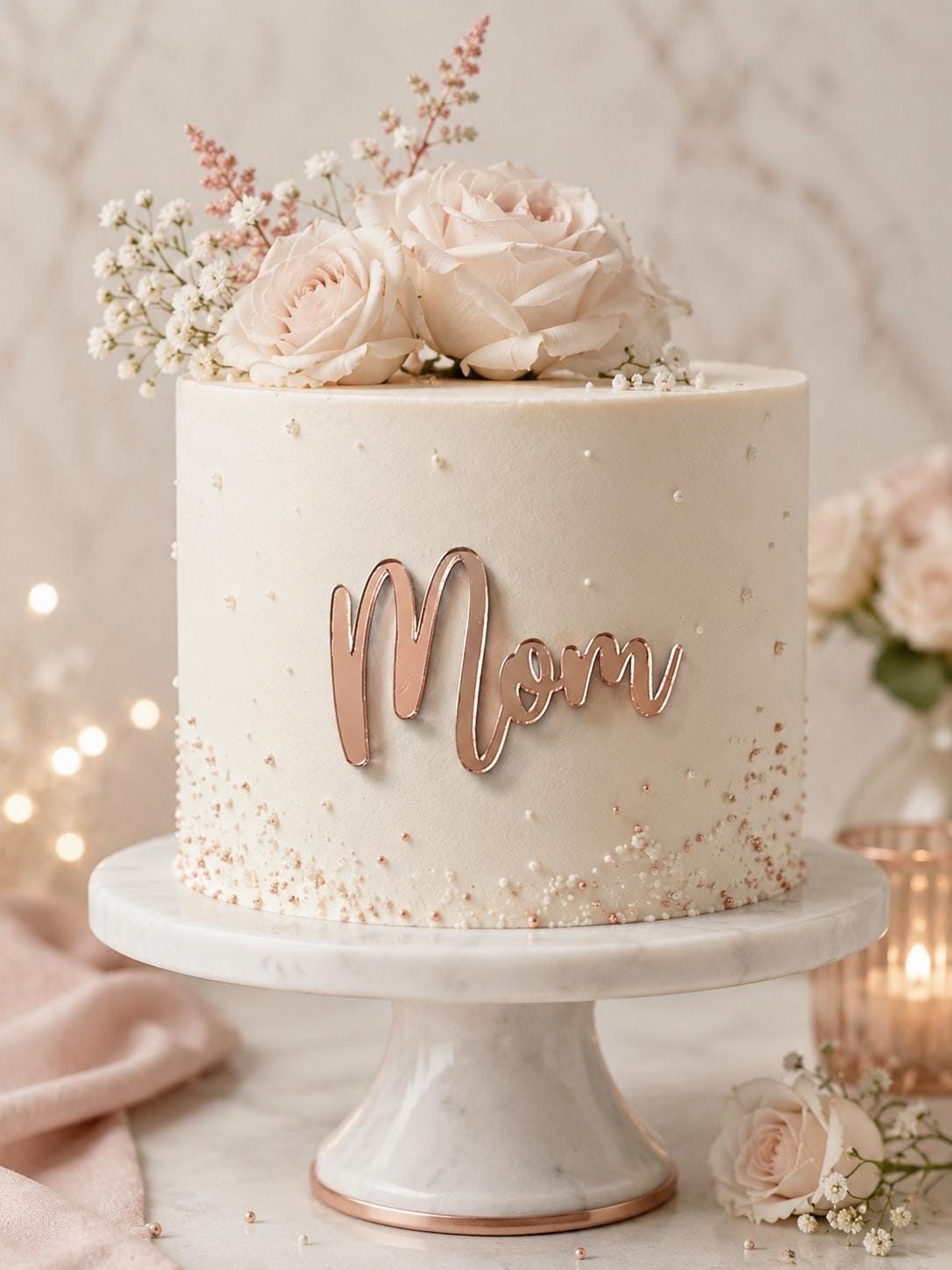 Personalized Mom Cake Topper | Rose Gold Acrylic Script Charm
