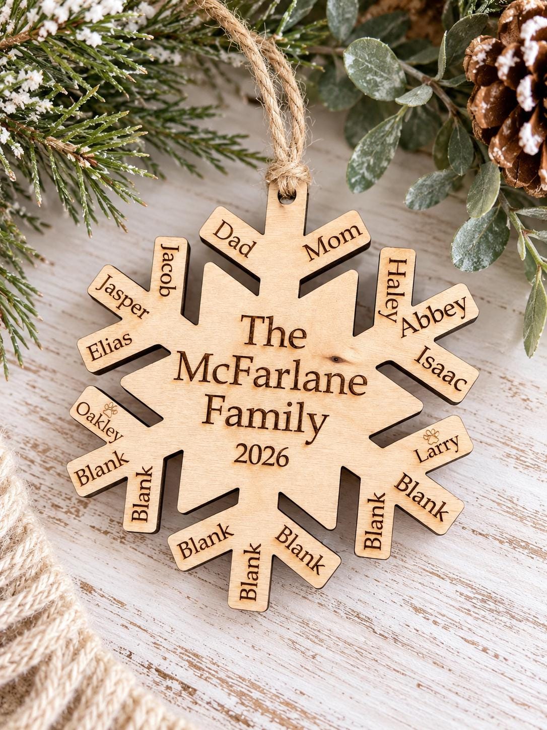 Family Snowflake Personalized Wood Christmas Ornament