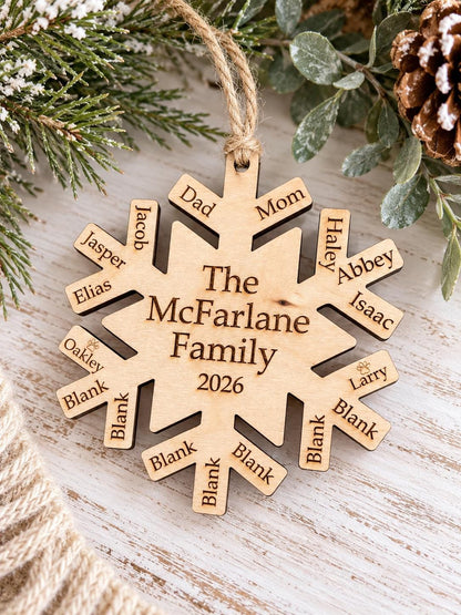 Family Snowflake Personalized Wood Christmas Ornament
