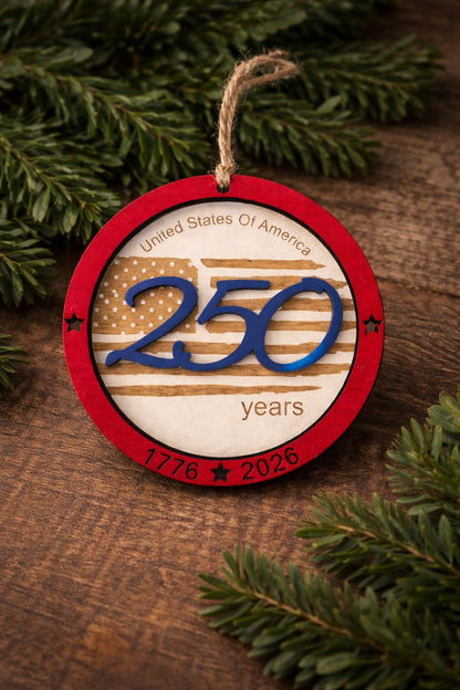 USA 250th Anniversary Wood Christmas Ornament