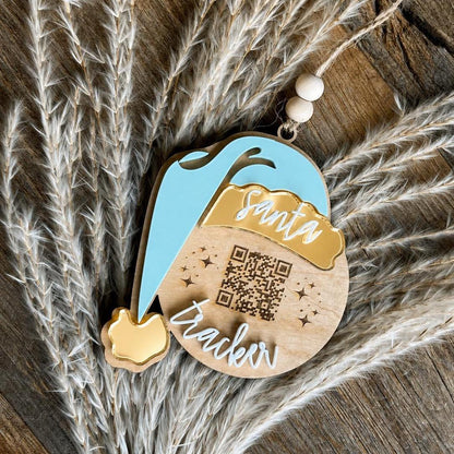 Santa Tracker with QR Code Wood Christmas Ornament
