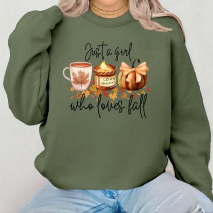 Just A Girl Who Loves Fall – Pumpkin Coffee Sweatshirt