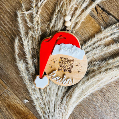 Santa Tracker with QR Code Wood Christmas Ornament