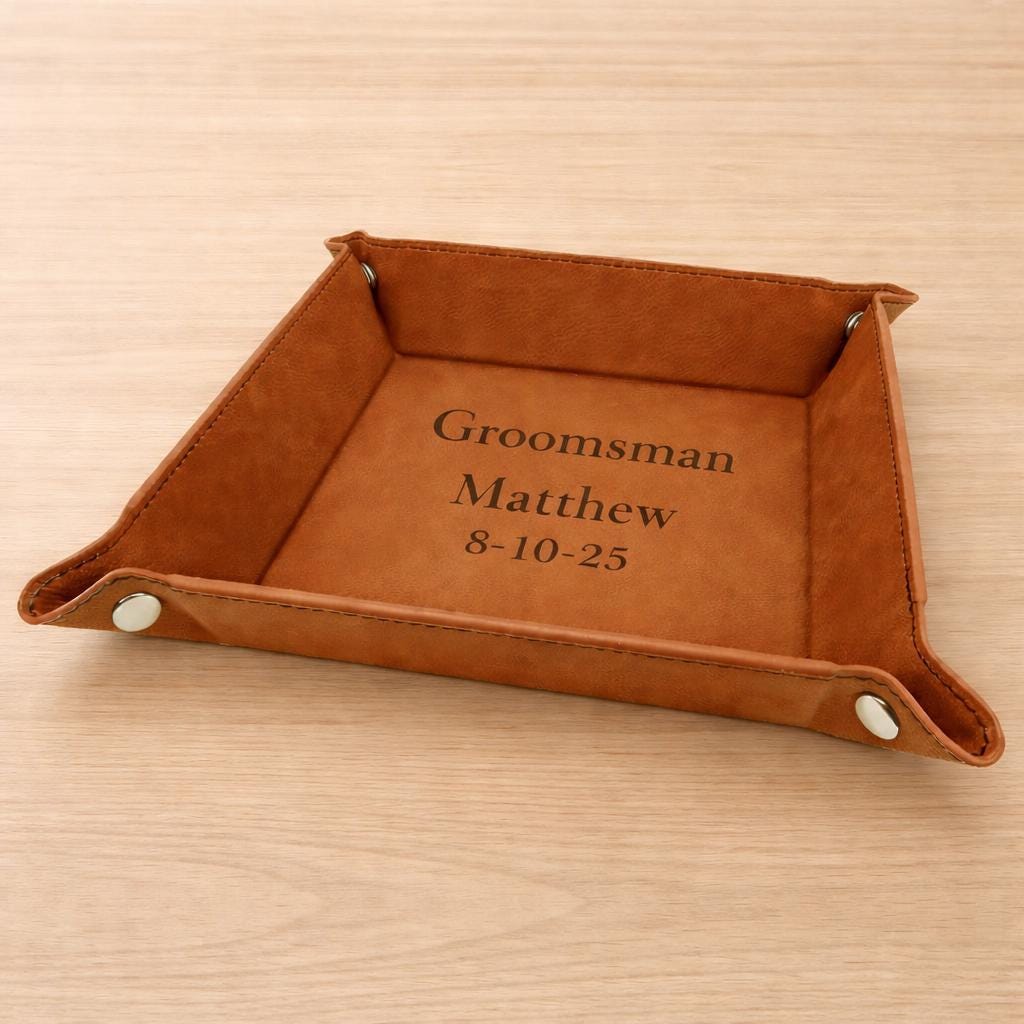 Personalized Faux Leather Valet Tray, Engraved Ring & Jewelry Organizer