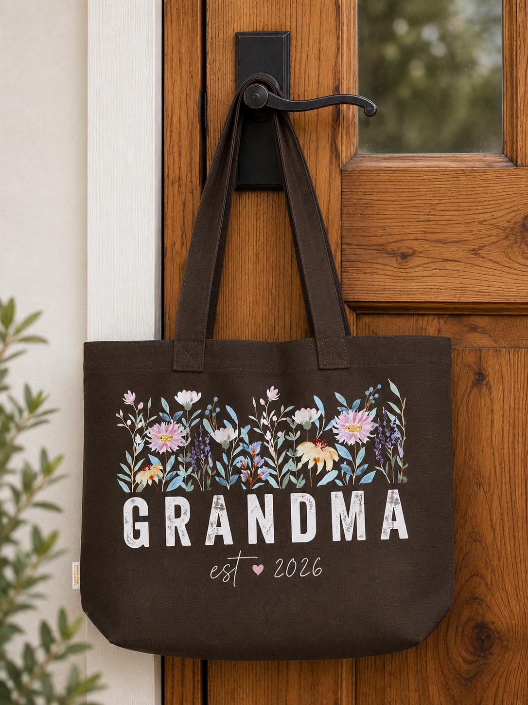 Floral Nana Tote Bag | Wildflower Market Bag, Personalized Est. Year Gift