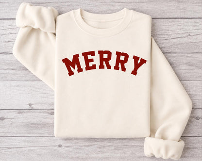 Merry Christmas Sweatshirt | Collegiate Font, Cozy Holiday Crewneck