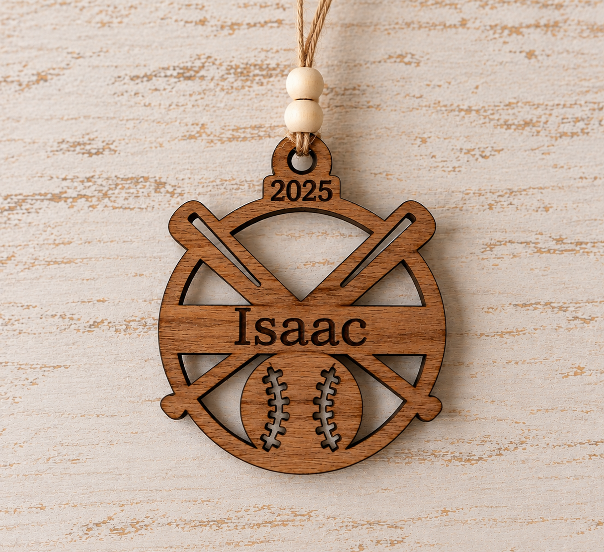 Personalized wood baseball ornaments