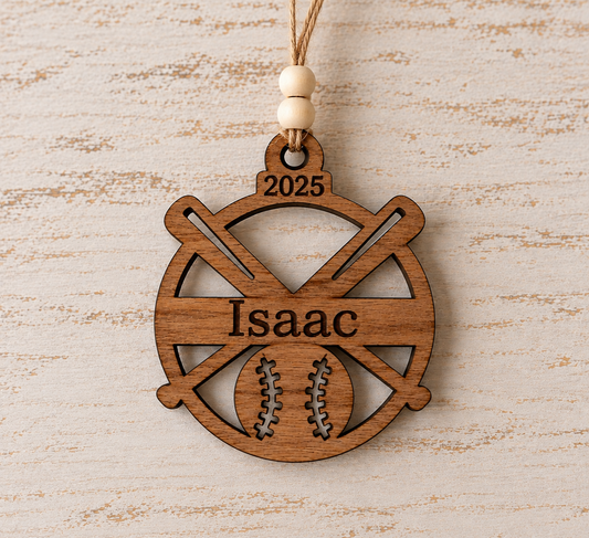 Personalized wood baseball ornaments