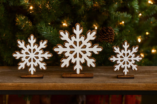Wooden Snowflake Set – Farmhouse Christmas Shelf Decor