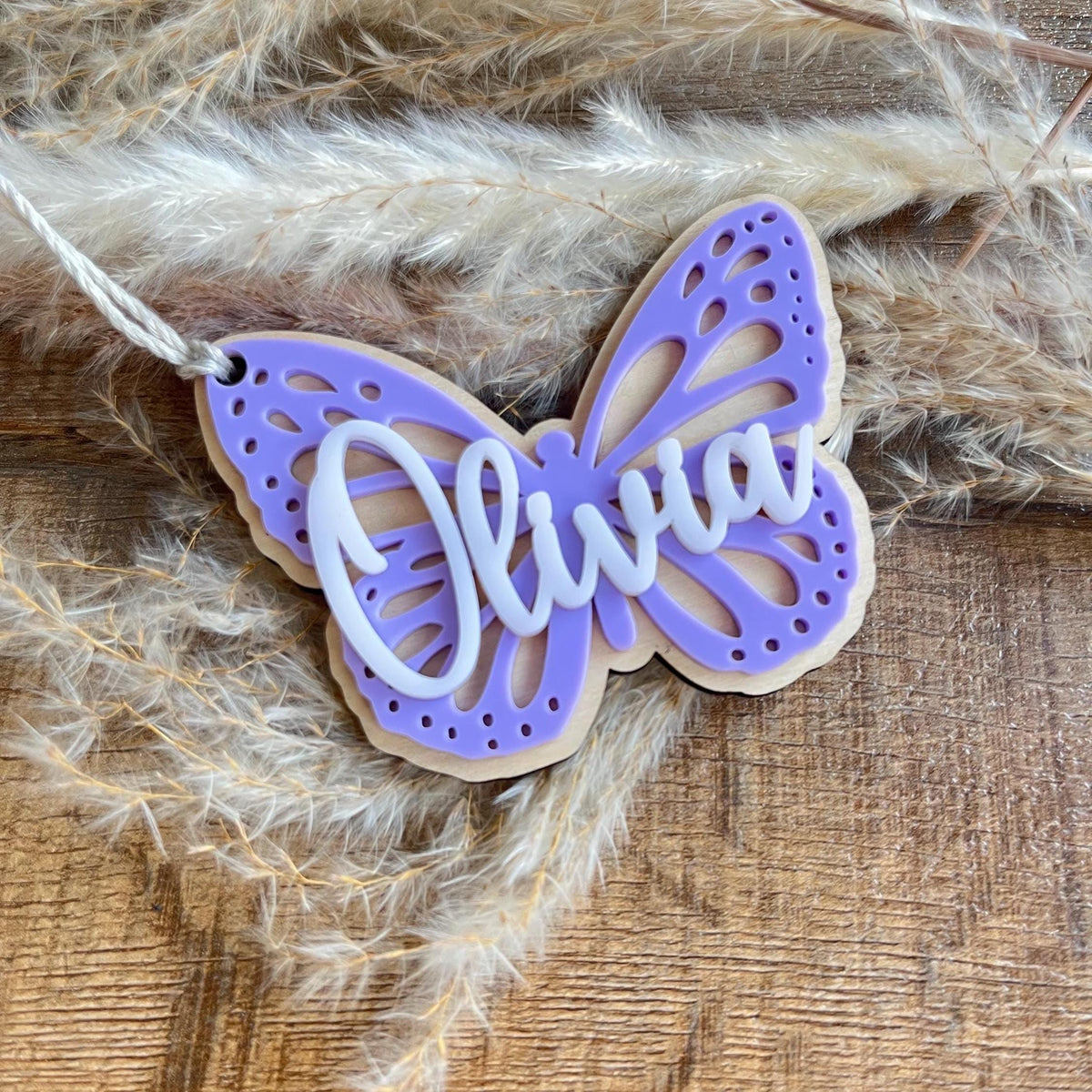 Personalized Butterfly Name Ornament – Easter Basket Layered Wood Acrylic Keepsake Tag