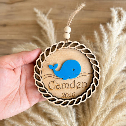Whale Personalized Wood Christmas Ornament