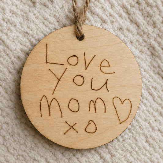 Personalized Wood Ornament, Engraved Handwriting Keepsake, Custom Child Signature Christmas Gift