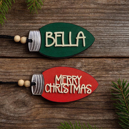 Personalized Wood Christmas Light Bulb Ornament