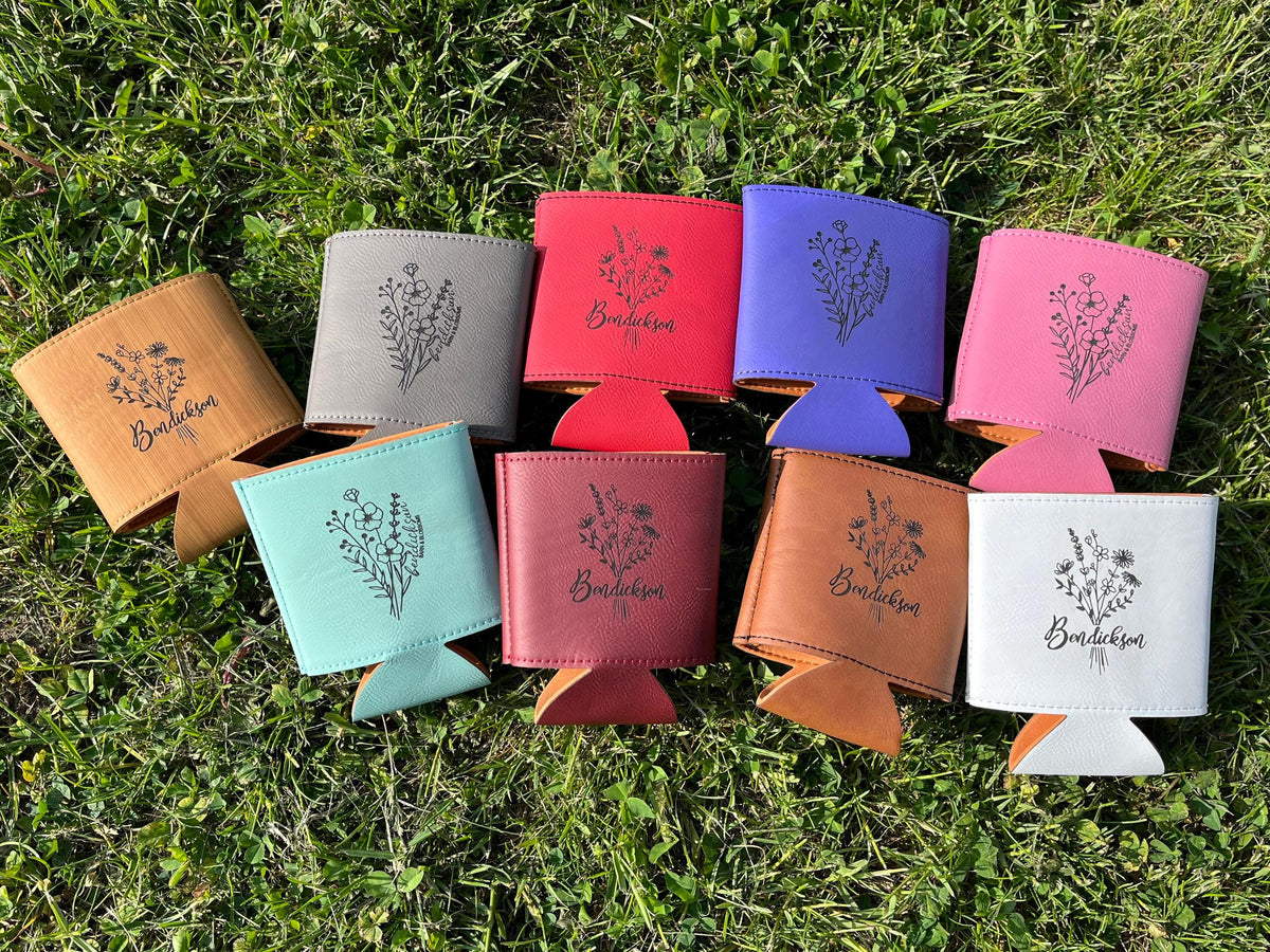 Personalized Leatherette Can Cooler – Engraved Beer Holder